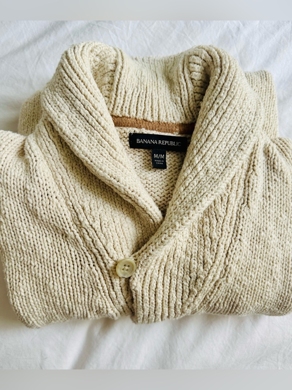 Banana Republic Men's Shawl Collar Cardigan Sweater - Cream/Beige - 100% Cotton - Picture 6 of 6